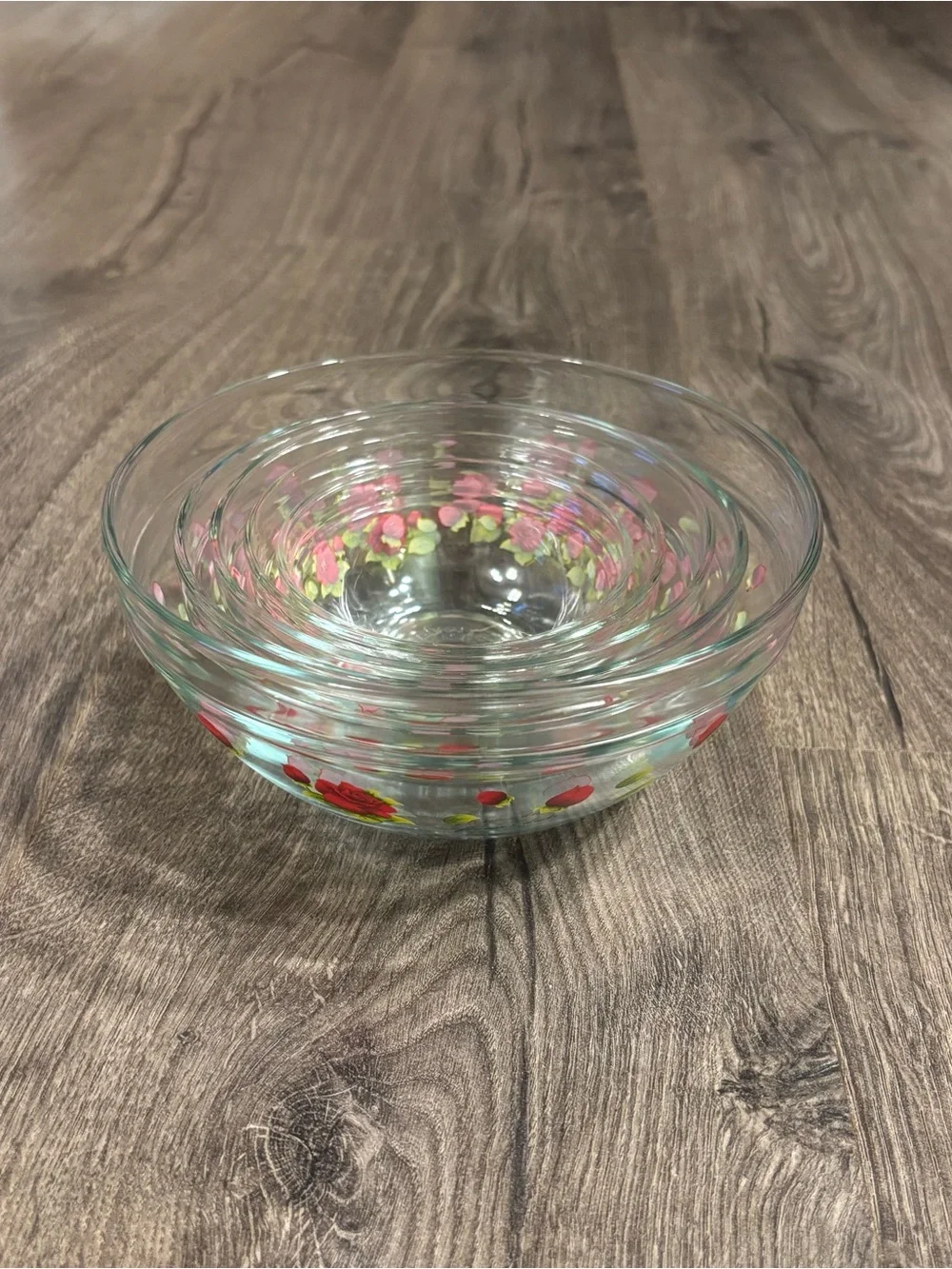 Durable Imperial Glass Red Flower Small Nesting Bowls Set of 5 No Lids